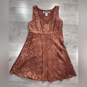 Judy Hornby Vintage 90s Brown Copper Lace 2-Piece Dress & Top Set Size 6